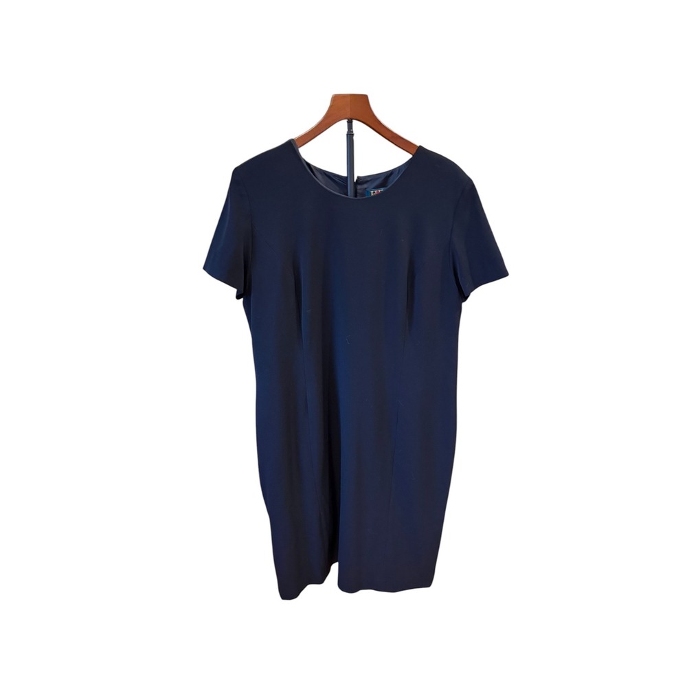 H&W New York Navy Blue Shift Dress Short Sleeve Office Career Professional Sz 18